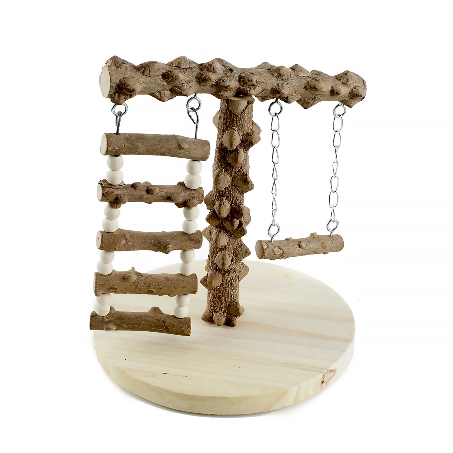 #8069 Aria Knobby Wood Swing Set - Portable Bird Perch Play Stand