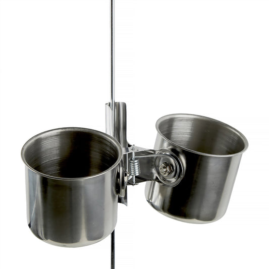 #8061 Aria Mini Double Clamp Cups - Stainless Steel Bird Cage Food & Water Dishes