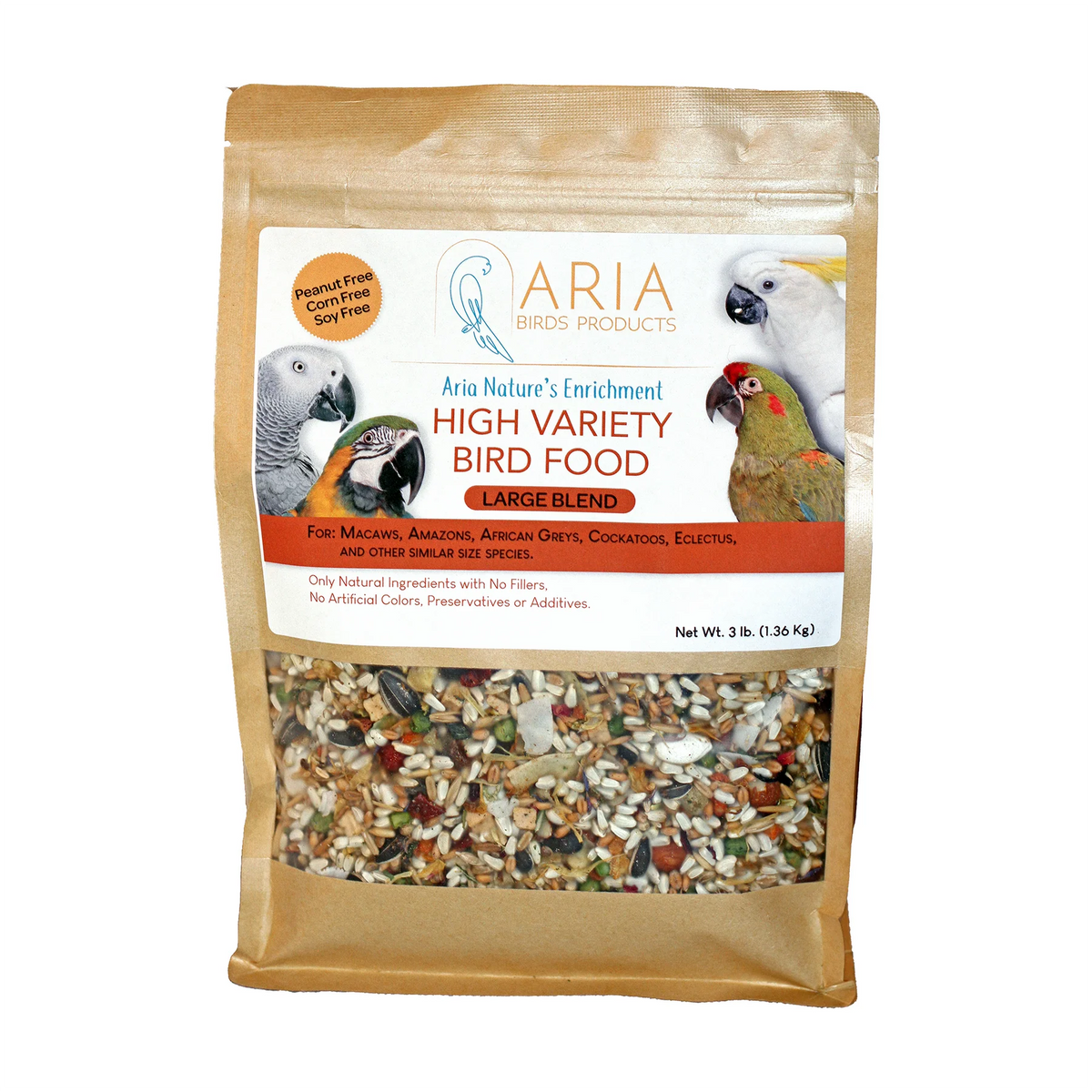 #1006 Aria Nature's Enrichment High-Variety Seed Blend for Large Parrots - 3lb