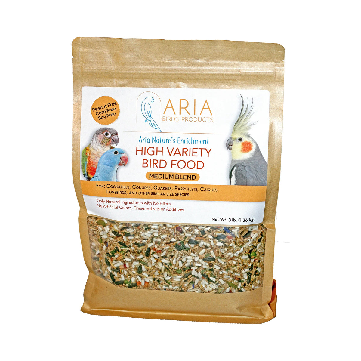 #1004 Aria Nature's Enrichment High-Variety Seed Blend for Medium Parrots - 3lb